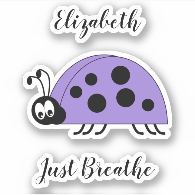 Lady bug just breathe anxiety quote name purple sticker (Front)