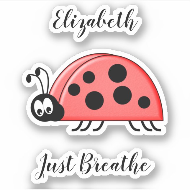 Lady bug just breathe anxiety quote with name sticker (Front)
