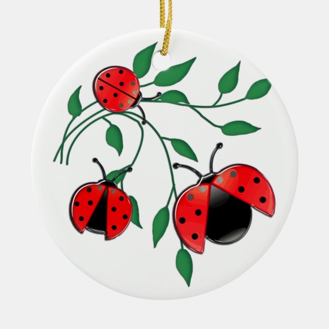 Lady Bug, Lady Bugs Ceramic Ornament (Front)