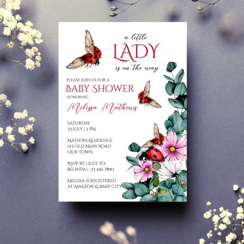 Lady bug little lady baby shower invitation