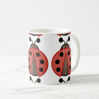 Lady bug mug gift coffee mug cup red blk.