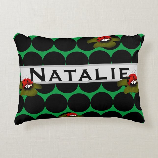 Lady Bug On Lilly Pad Accent Pillow (Front)