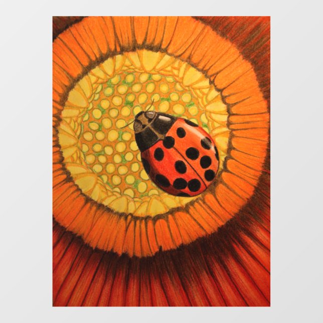 Lady Bug On Red Flower  Window Cling (Sheet)