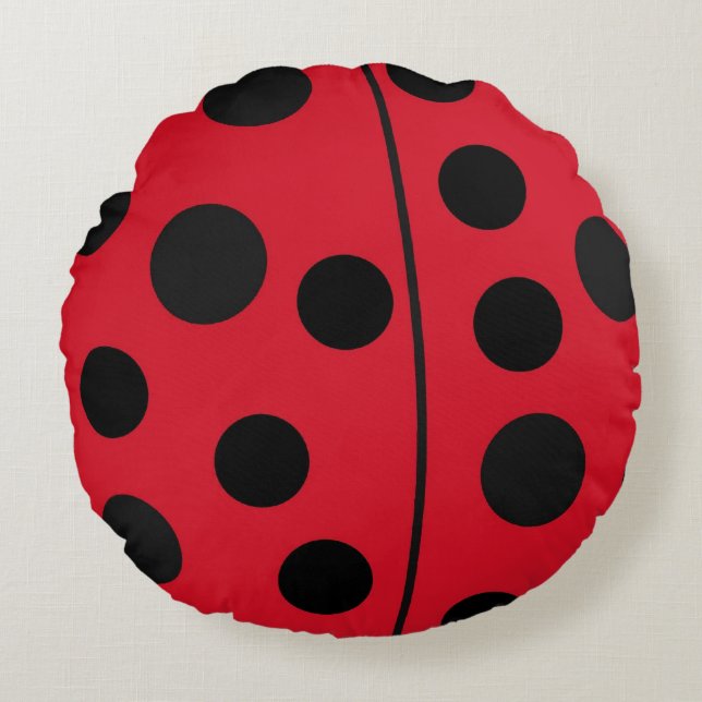 Lady Bug Red and Black Design Round Pillow (Front)