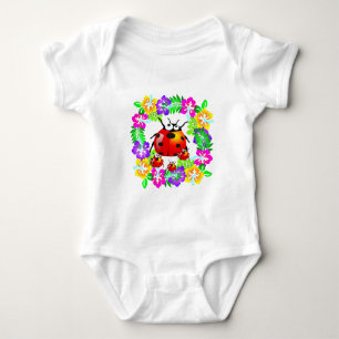 lady bug with babies on colorful hibiscus flowers baby bodysuit