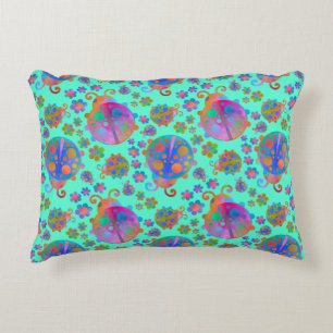 Lady Bugs Amongst the Flowers on a Winter Morning Accent Pillow