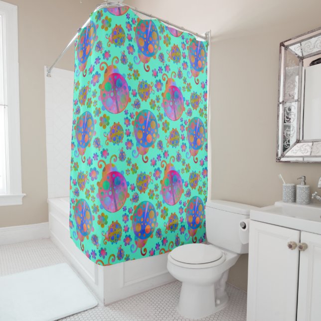 Lady Bugs Amongst the Flowers on a Winter Morning Shower Curtain (In Situ)