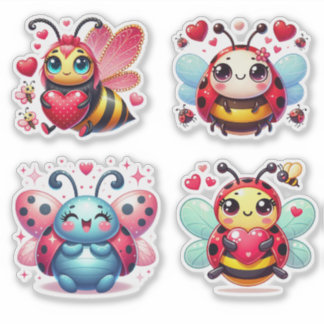 Lady Bugs And Bee Valentine Sticker