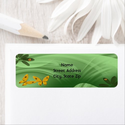 Lady Bugs and Butterflies On Green Personalize Label