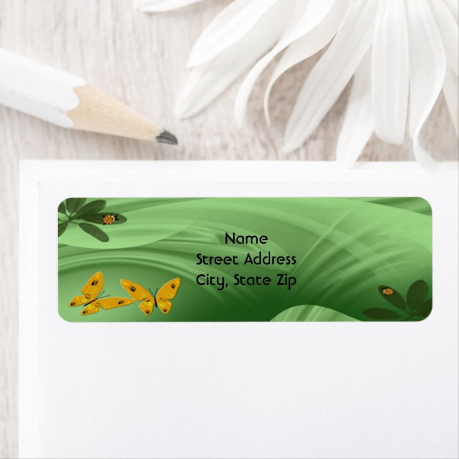 Lady Bugs and Butterflies On Green Personalize Label (Insitu)