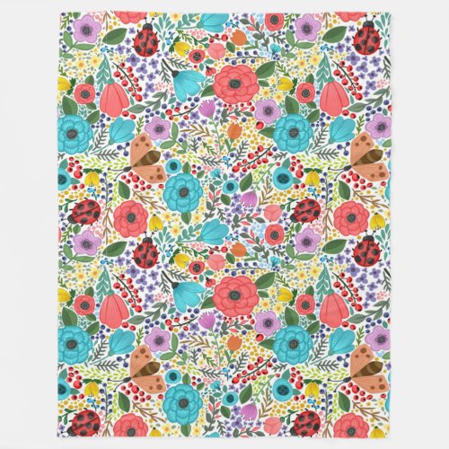 Lady Bugs and Flowers Fleece Blanket