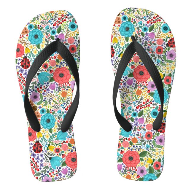 Lady Bugs and Flowers Flip Flops (Footbed)