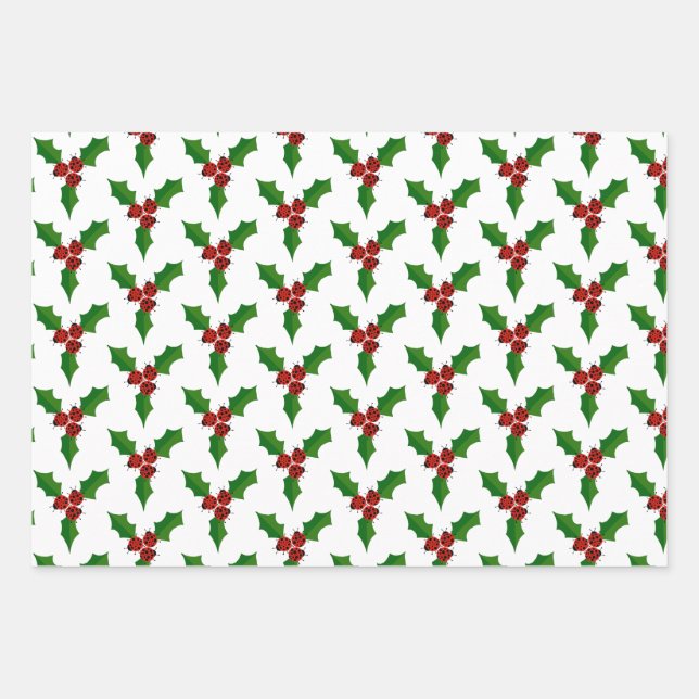 Lady Bugs and Holly Wrapping Paper Sheets (Front 3)