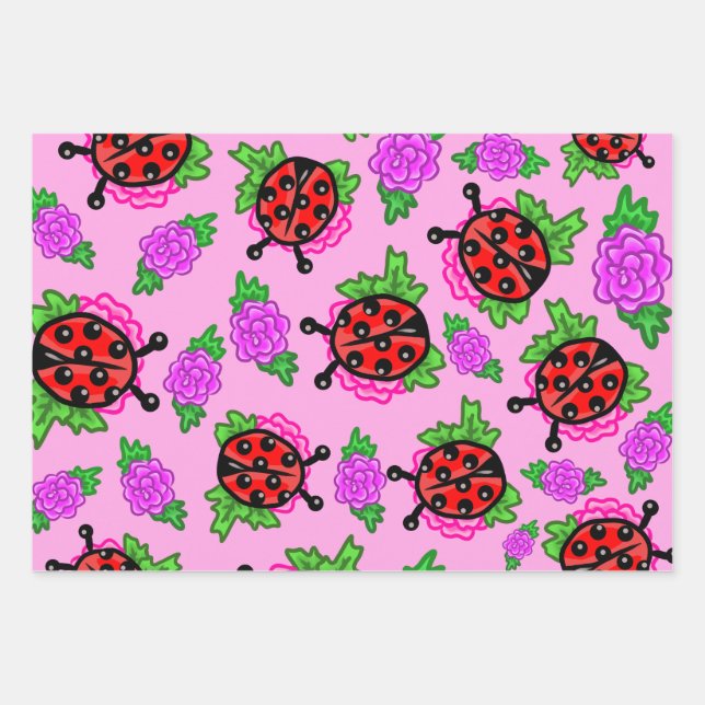 Lady bugs and purple rose Wrapping Paper Sheet Set (Front)