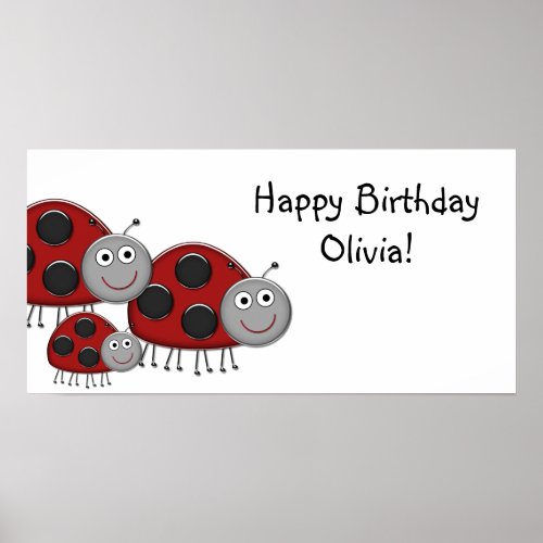 Lady Bugs Birthday Party Banner Poster