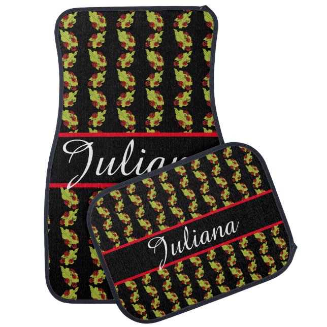 Lady Bugs Black Red Insect Car Floor Mat (Set)