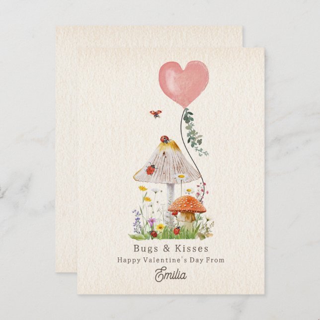 Lady Bugs & Kisses Classroom Valentine  Postcard (Front/Back)