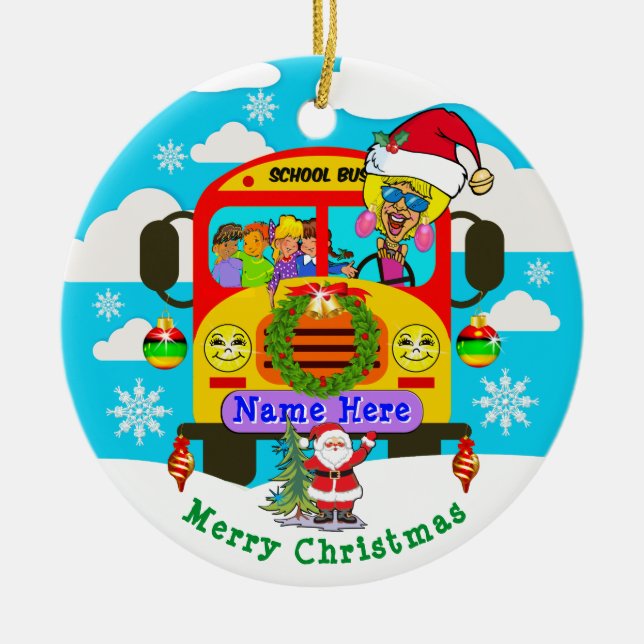 Lady Bus Driver Christmas Gift Ideas Personalized Ceramic Ornament (Front)