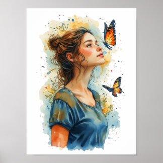 Lady Butterfly on a White Poster