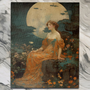 Lady by Moonlight, Elegant Art Nouveau Jigsaw Puzzle
