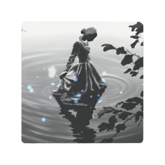 Lady by the Lake – Aesthetic Black and White Wall Metal Print