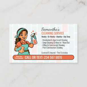 Lady Cartoon Maid House Cleaning Business Card