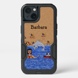 Lady Cat Dolphin Swimming in Ocean Sandy Beach iPhone 13 Case