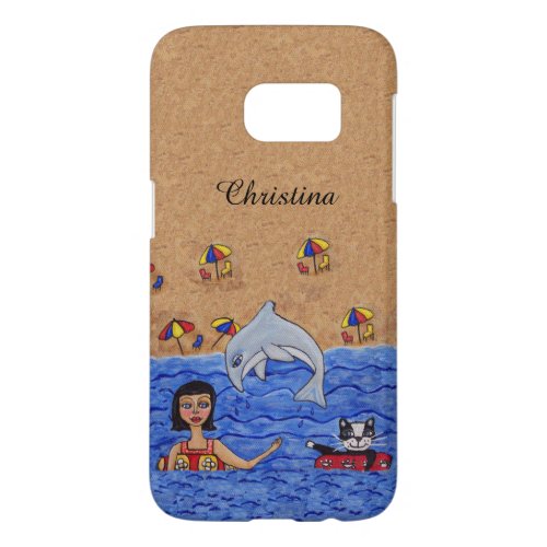 Lady Cat Inner Tubes in Ocean Jumping Gray Dolphin Samsung Galaxy S7 Case