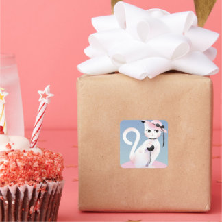 Lady cat square sticker