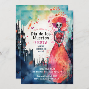 Lady Catrina's Watercolor Blooming Tribute Invitation