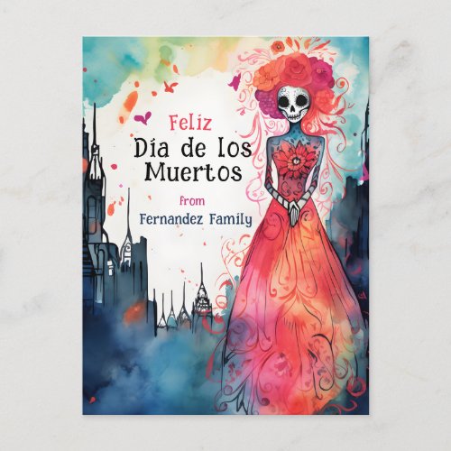  Lady Catrinas  Watercolor Blooming Tribute Postcard
