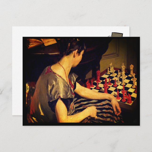 Lady Chess Player Vintage Art Nineteenth Century Postcard (Front/Back)