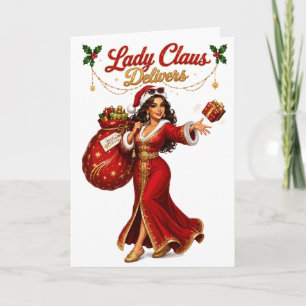 Lady Claus Delivers Christmas Gift Delivery Card