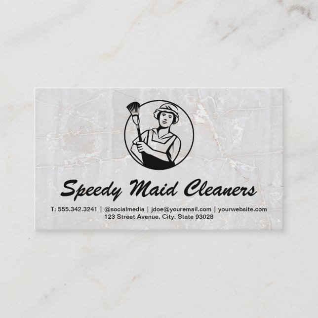 Lady Cleaner | Marble Background Business Card (Front)