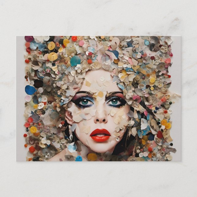 Lady Colorful Mixed Media Collage Postcard (Front)