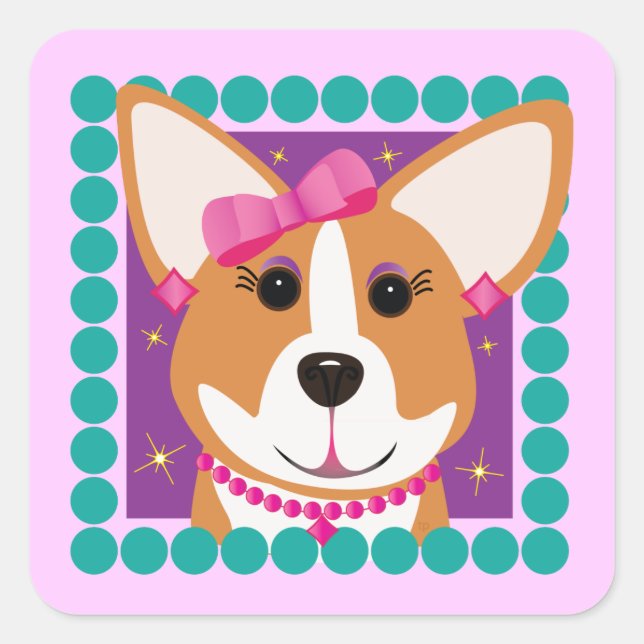 Lady Corgi Square Sticker (Front)
