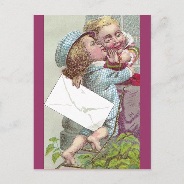 Lady Coyly Fends Off Kiss Postcard (Front)