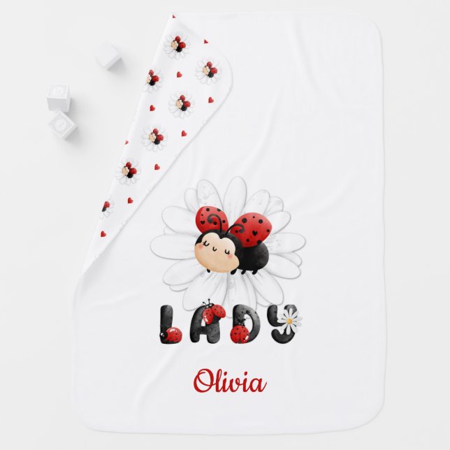 Lady Cute Ladybug Hearts Name Baby Blanket (In Situ)