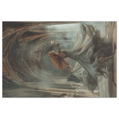 Lady dancing flowing dress cathedral decoupage tissue paper