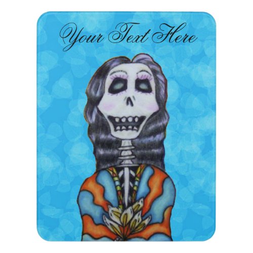 Lady Day of Dead Skeleton Long Hair Cape Aqua Blue Door Sign