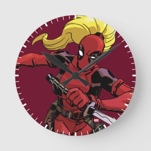 Lady Deadpool With Sword Round Clock