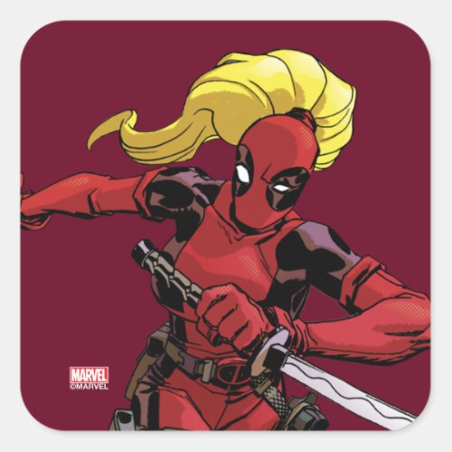 Lady Deadpool With Sword Square Sticker
