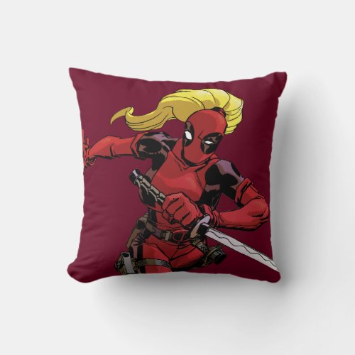 Lady Deadpool With Sword Throw Pillow