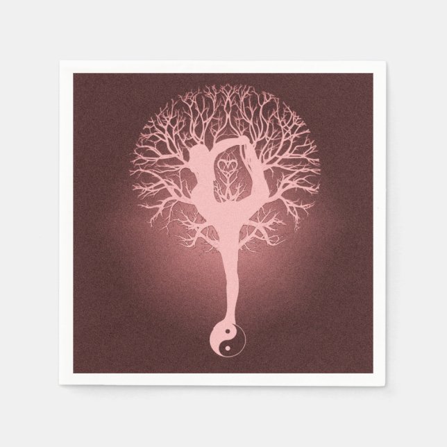 Lady doing yoga with red background. napkins (Front)