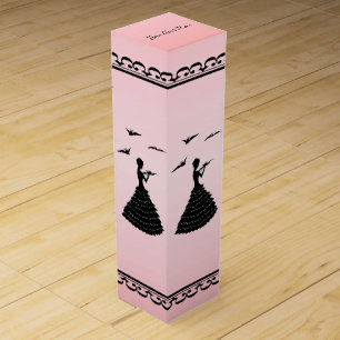 Lady Doves fancy Border Black Silhouette Pink Wine Box