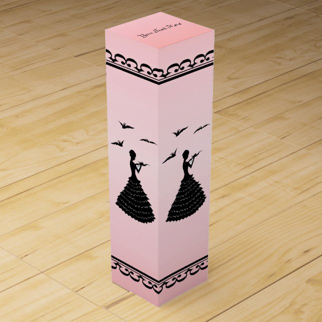 Lady Doves fancy Border Black Silhouette Pink Wine Box (Front)