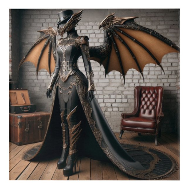 Lady Dragon Rider Steampunk Victorian Industrial Acrylic Print (Front)