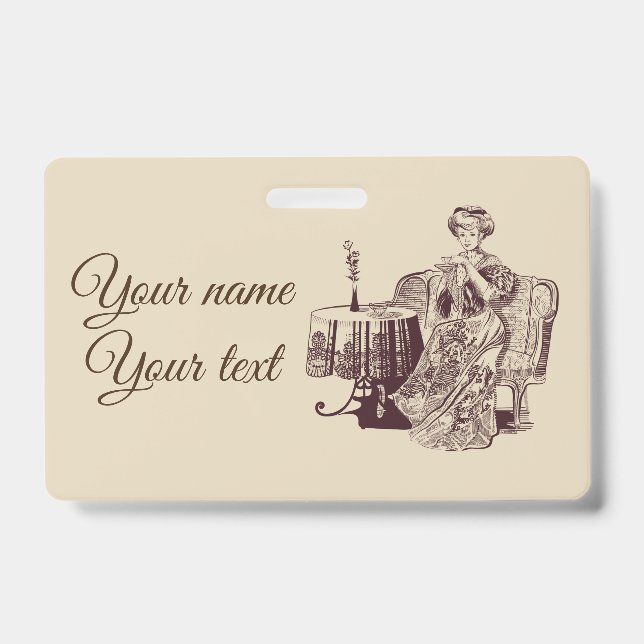 lady drinks tea badge (Front)