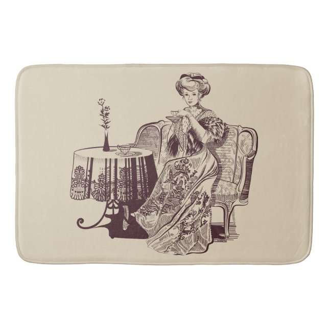 lady drinks tea bathroom mat (Front)