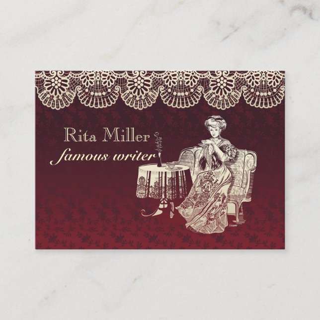lady drinks tea business card (Front)